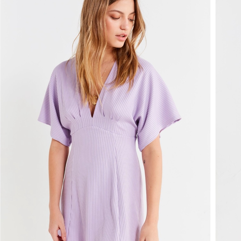Urban Outfitters Claudia Ribbed Knit Plunging Mini Dress-Lavendar